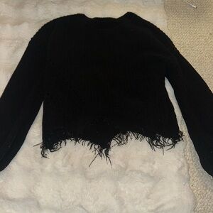 Black Frayed Hem Sweater